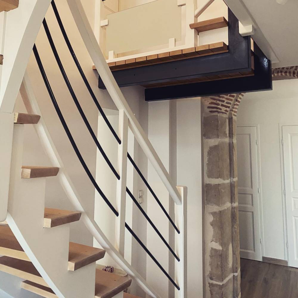 Aménagement escaliers en bois et blanc 